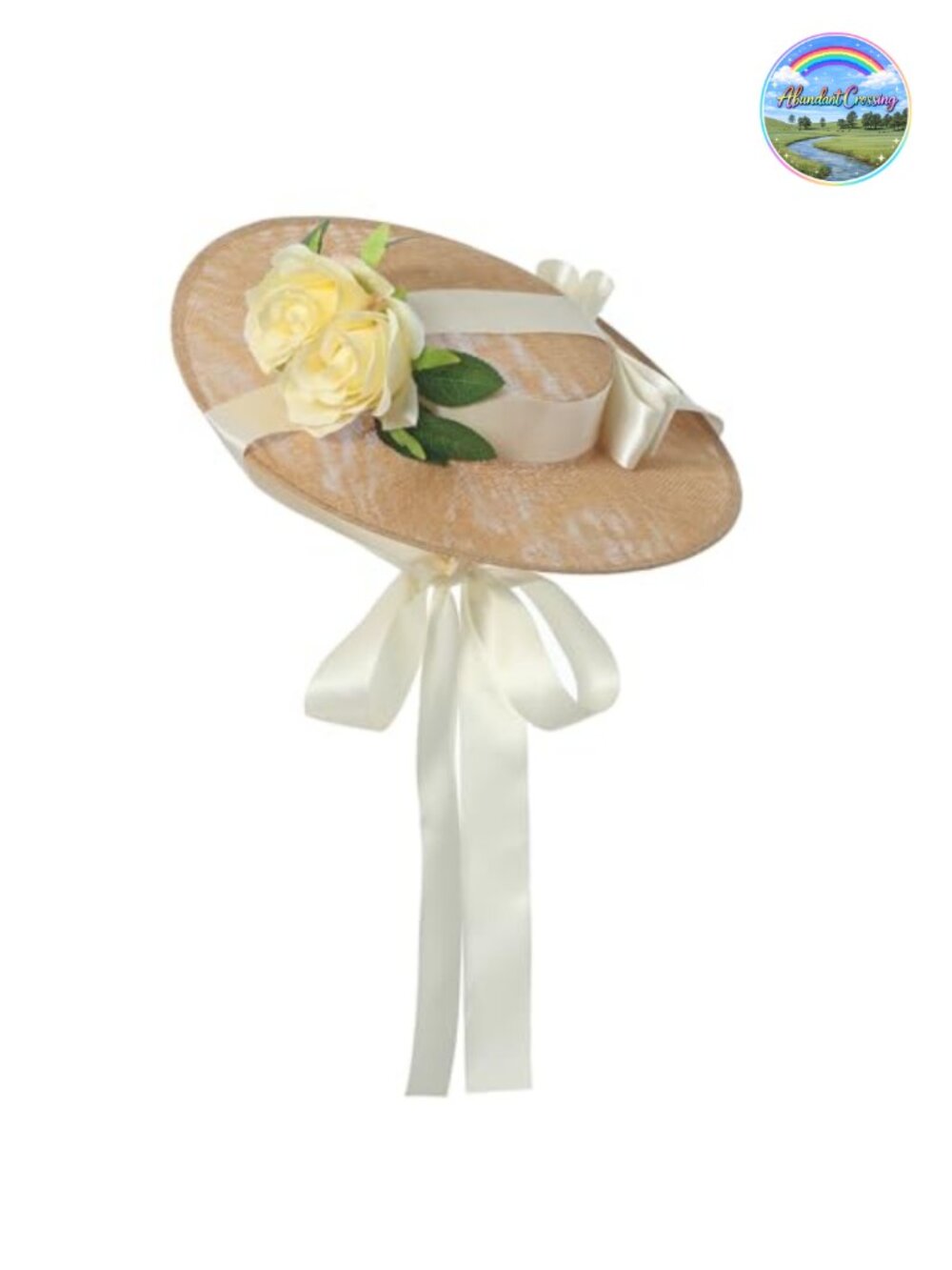 Victorian Tea Party Hat Cotton Linen Floral Flat Costume Hat for Women